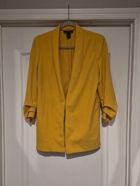 New York & Company Bright Yellow Open-Front Blazer Jacket
